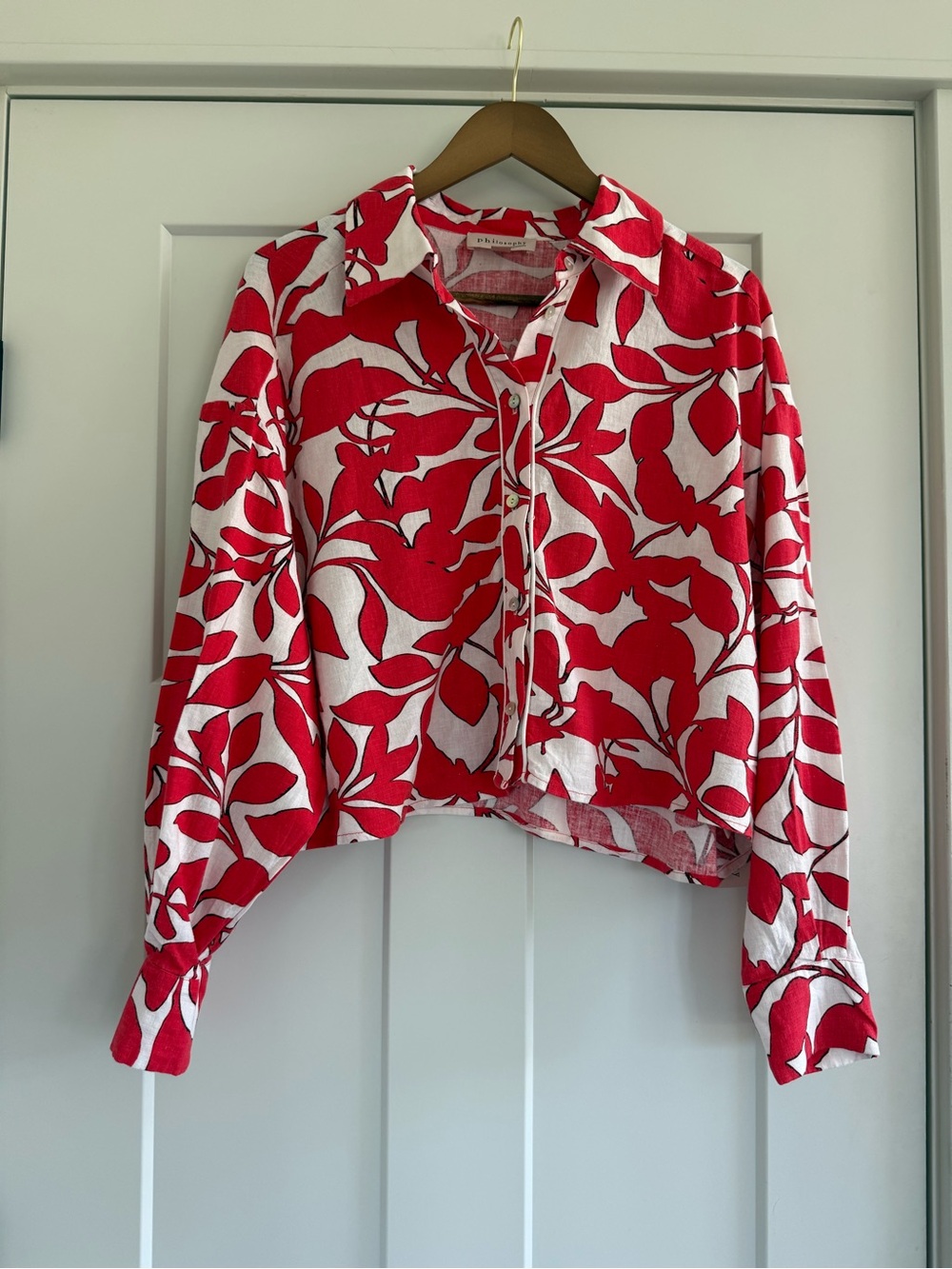 Philosophy Republic Clothing NWT Red & White Floral Cropped Button Down Shirt XL